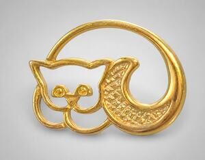 Small Gold- & Silver-tone Kitty Kat Lapel Pin, Signed Avon Pin Back